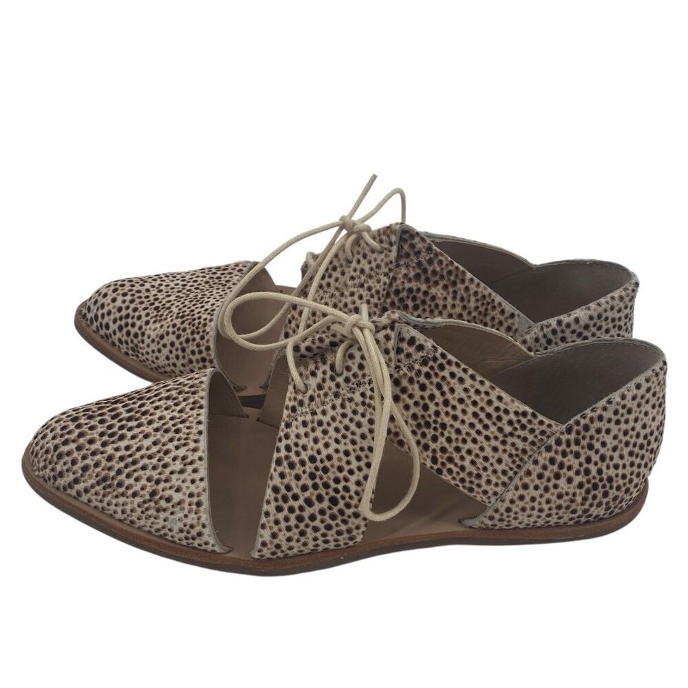 Loeffler Randall Size 7 Willa Oxford Flat Cut Out Lace Up Ponyhair Animal Print